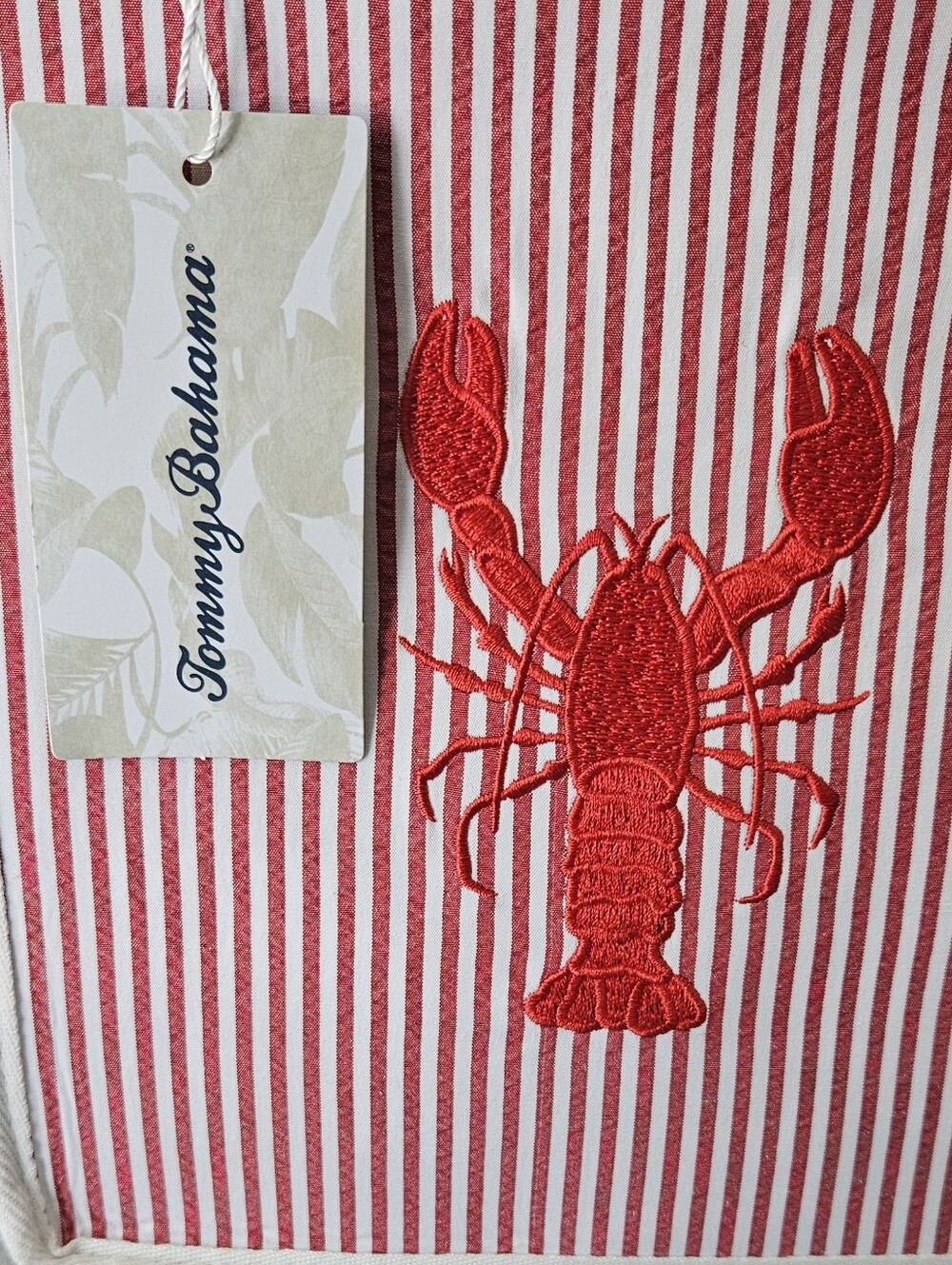 Tommy Bahama Lobster Embroidered Tote Bag NWT Bamboo Handles Coastal Resort - Picture 2 of 16